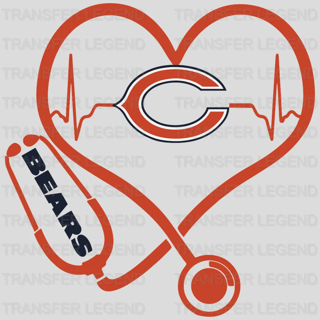 Chicago Bears Stethoscope Heart Emblem NFL Design - DTF Heat Transfer