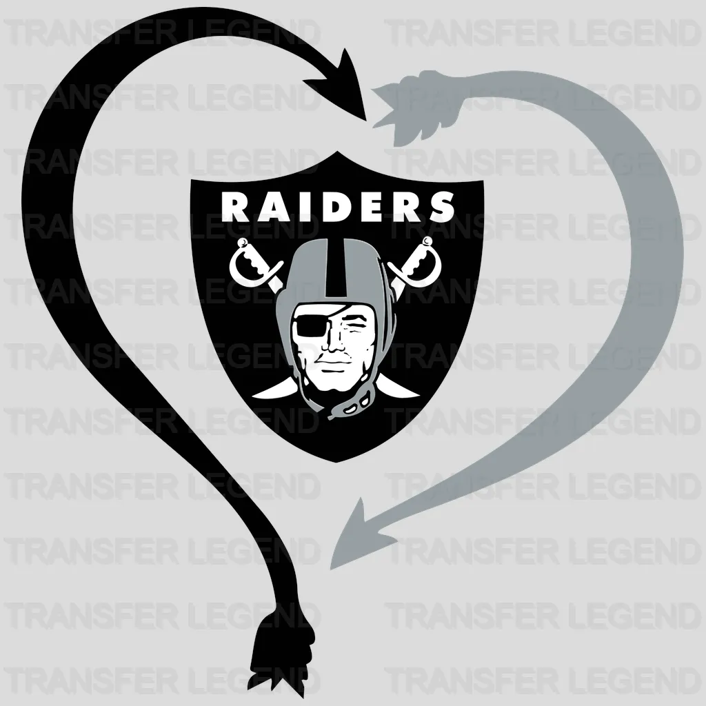 Las Vegas Raiders heart arrow swirling into team shield, NFL design - DTF Heat Transfer