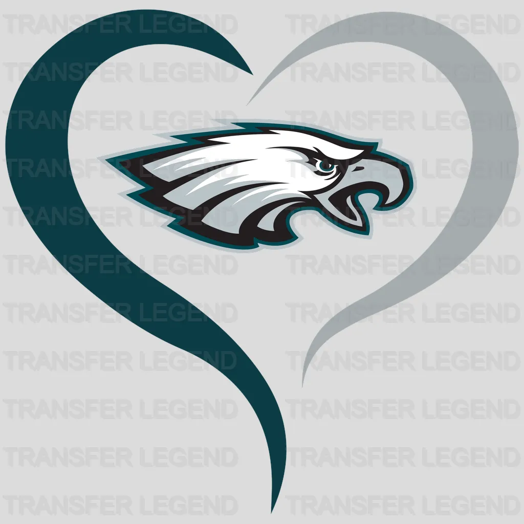 Philadelphia Eagles heart‑shaped frame with eagle head, NFL design - DTF Heat Transfer
