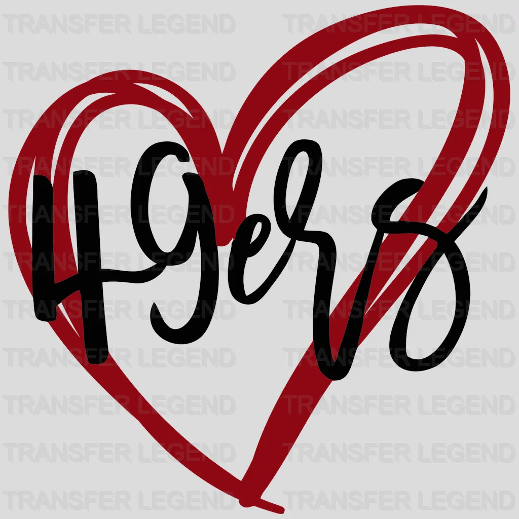 San Francisco 49ers Heart Outline with Handwritten 49ers NFL Design - DTF Heat Transfer
