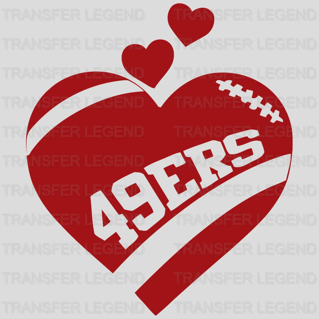 San Francisco 49ers Heart Football Love Emblem NFL Design - DTF Heat Transfer