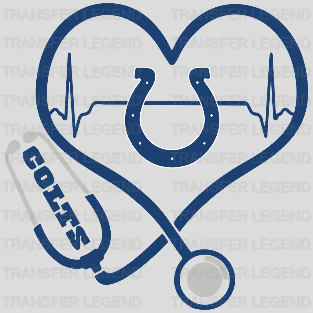 Indianapolis Colts Stethoscope Heart & Horseshoe NFL Design - DTF Heat Transfer