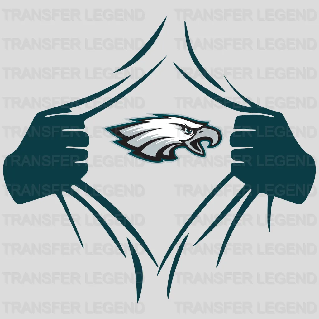 Philadelphia Eagles shirt‑rip reveal of eagle head logo, NFL design - DTF Heat Transfer