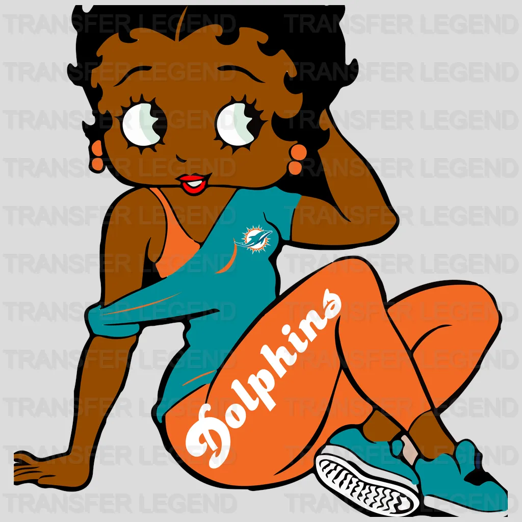 Miami Dolphins Pin-up Girl Sitting Illustration NFL Design - DTF Heat Transfer