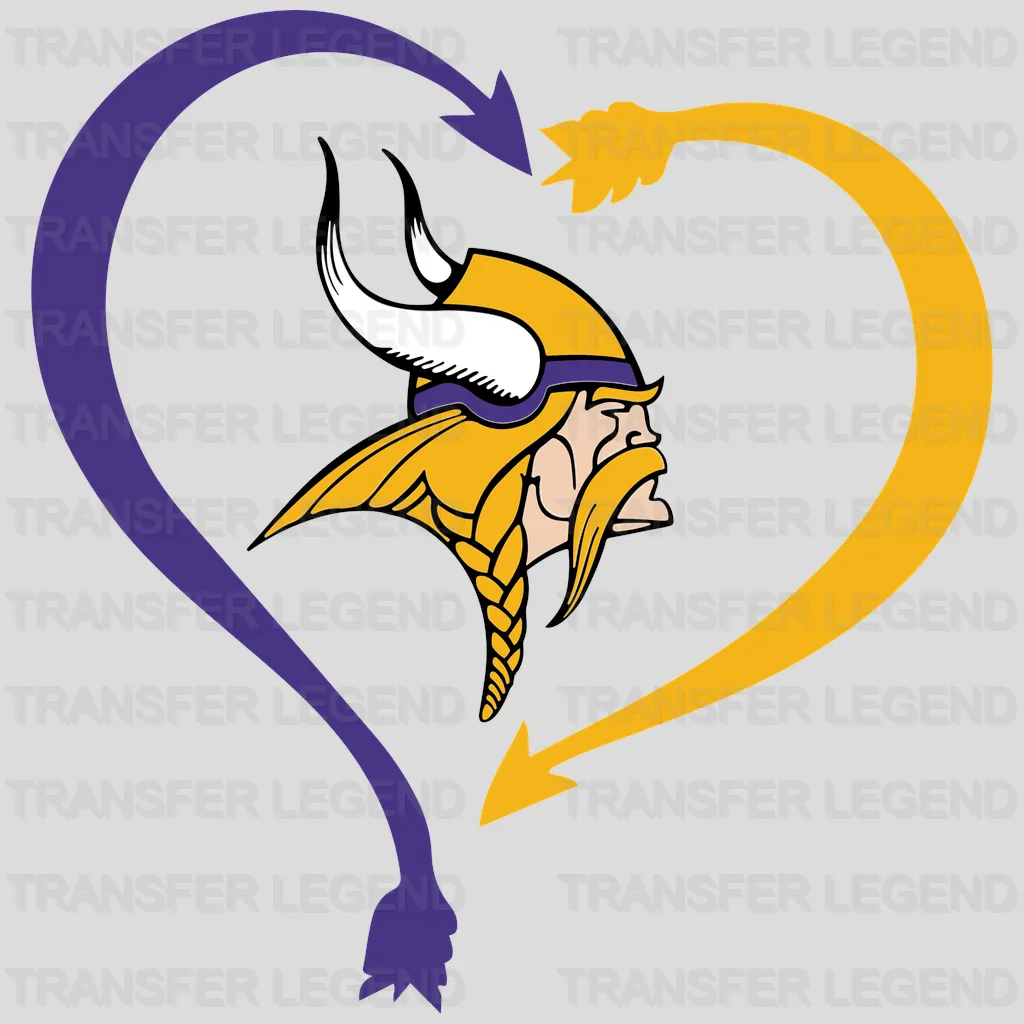 Minnesota Vikings Heart Outline & Horns Emblem NFL Design - DTF Heat Transfer