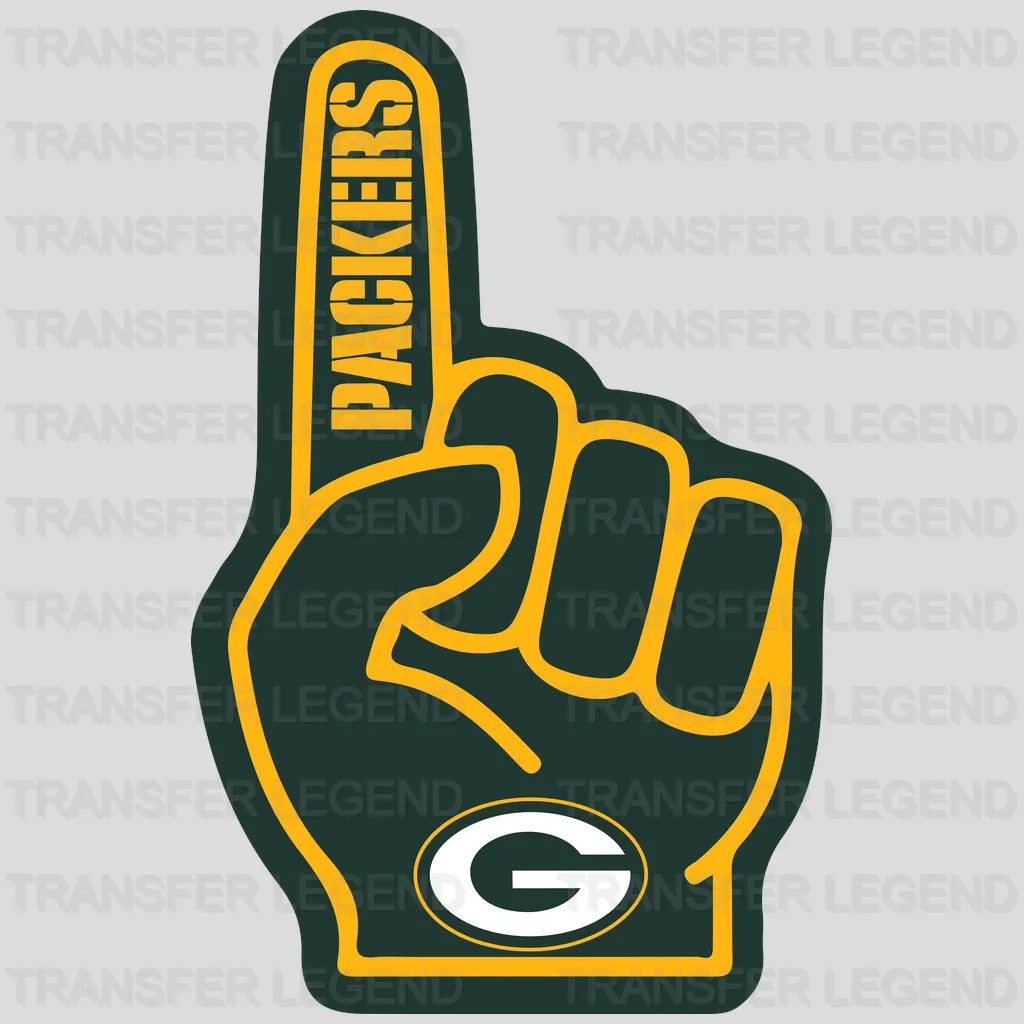 Green Bay Packers #1 foam finger graphic with team logo, NFL design - DTF Heat Transfer