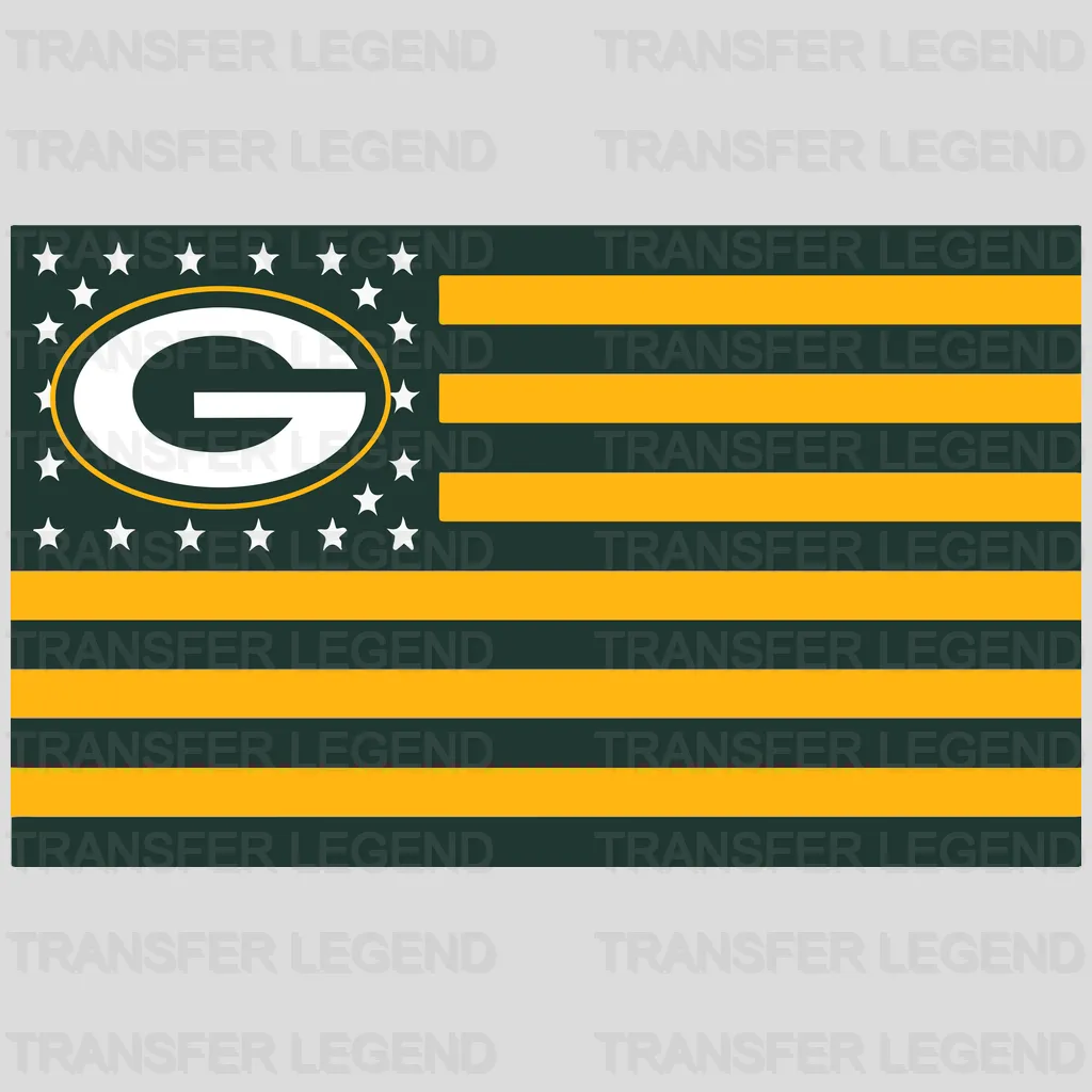 Green Bay Packers horizontal flag stripes design with G logo, NFL design - DTF Heat Transfer