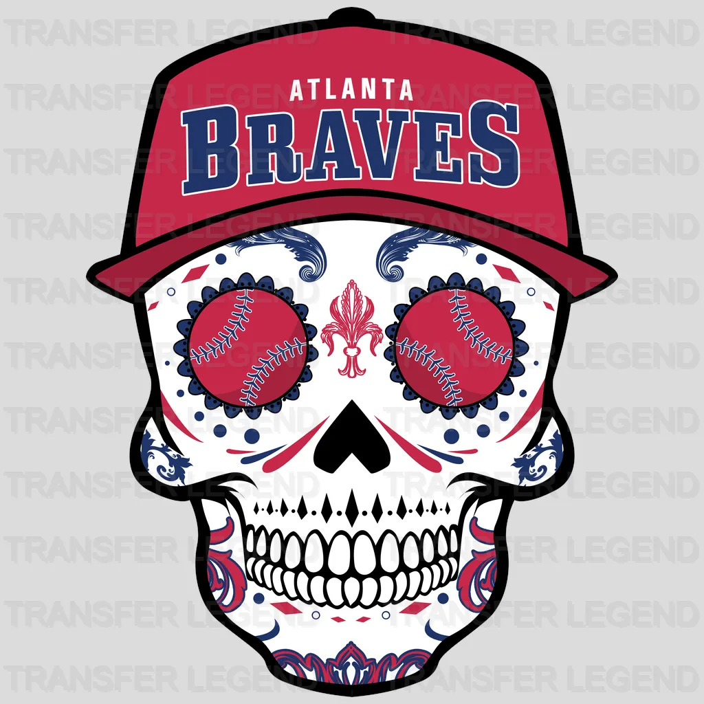 Atlanta Braves MLB Sugar Skull With Cap Illustration - DTF Iron On Transfer
