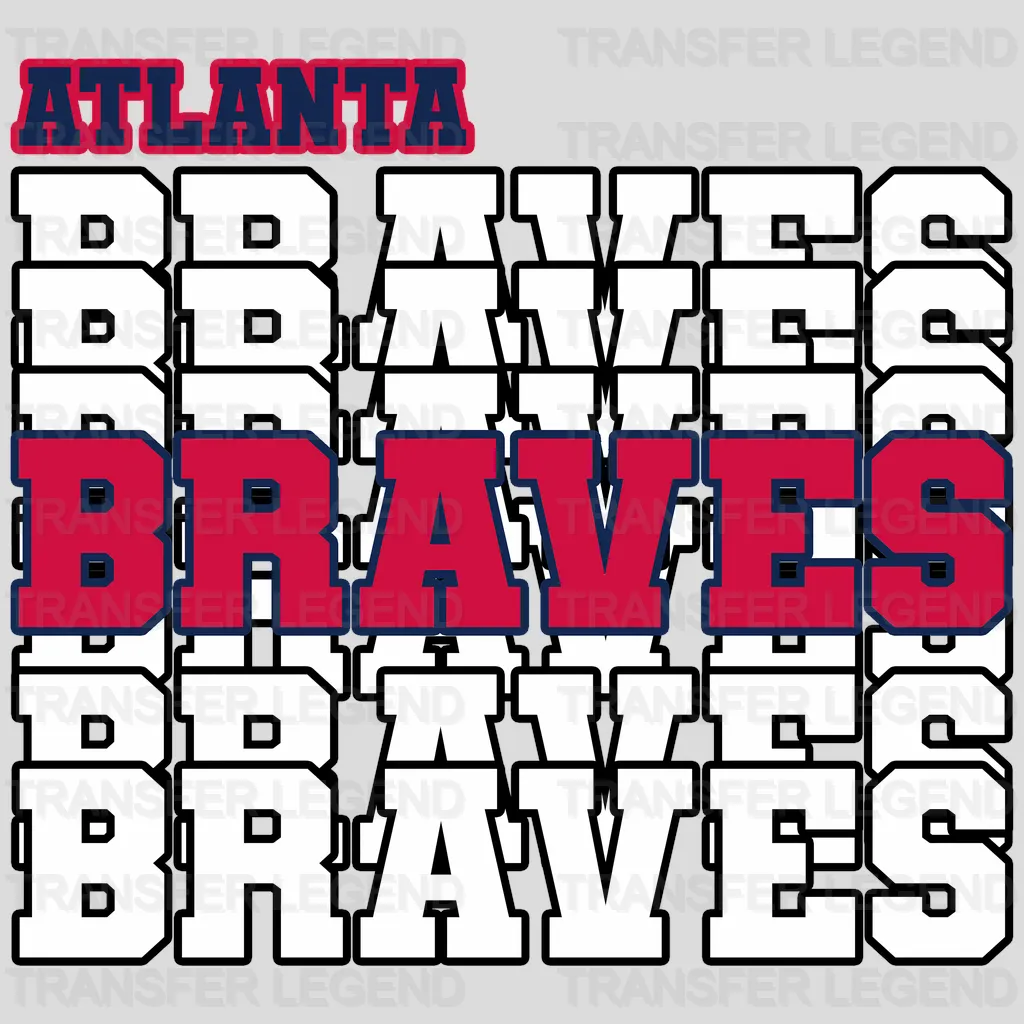 Atlanta Braves MLB Repeated Text Pattern Block Logo - DTF Iron On Transfer