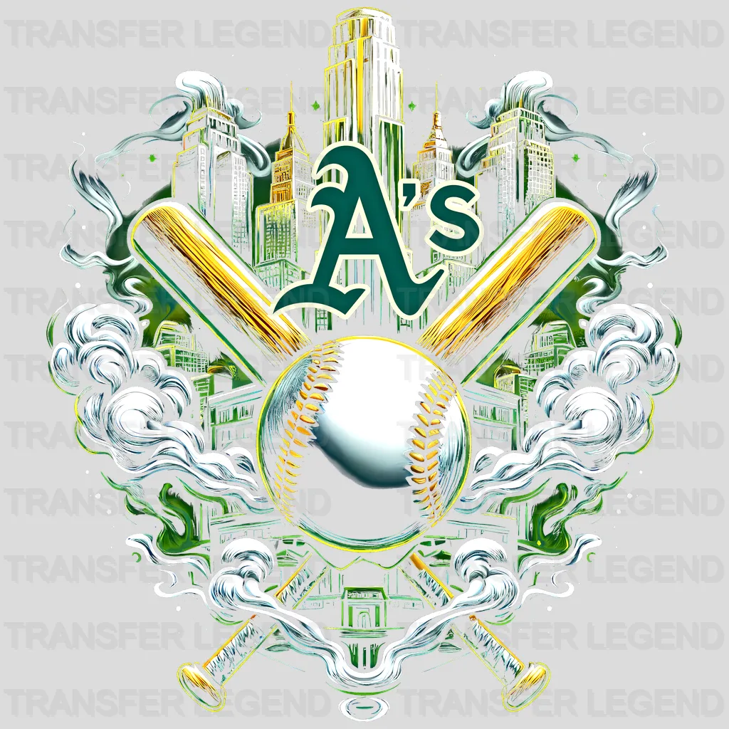 Oakland Athletics MLB Green & Gold Lips Logo Art Illustration - DTF Iron On Transfer