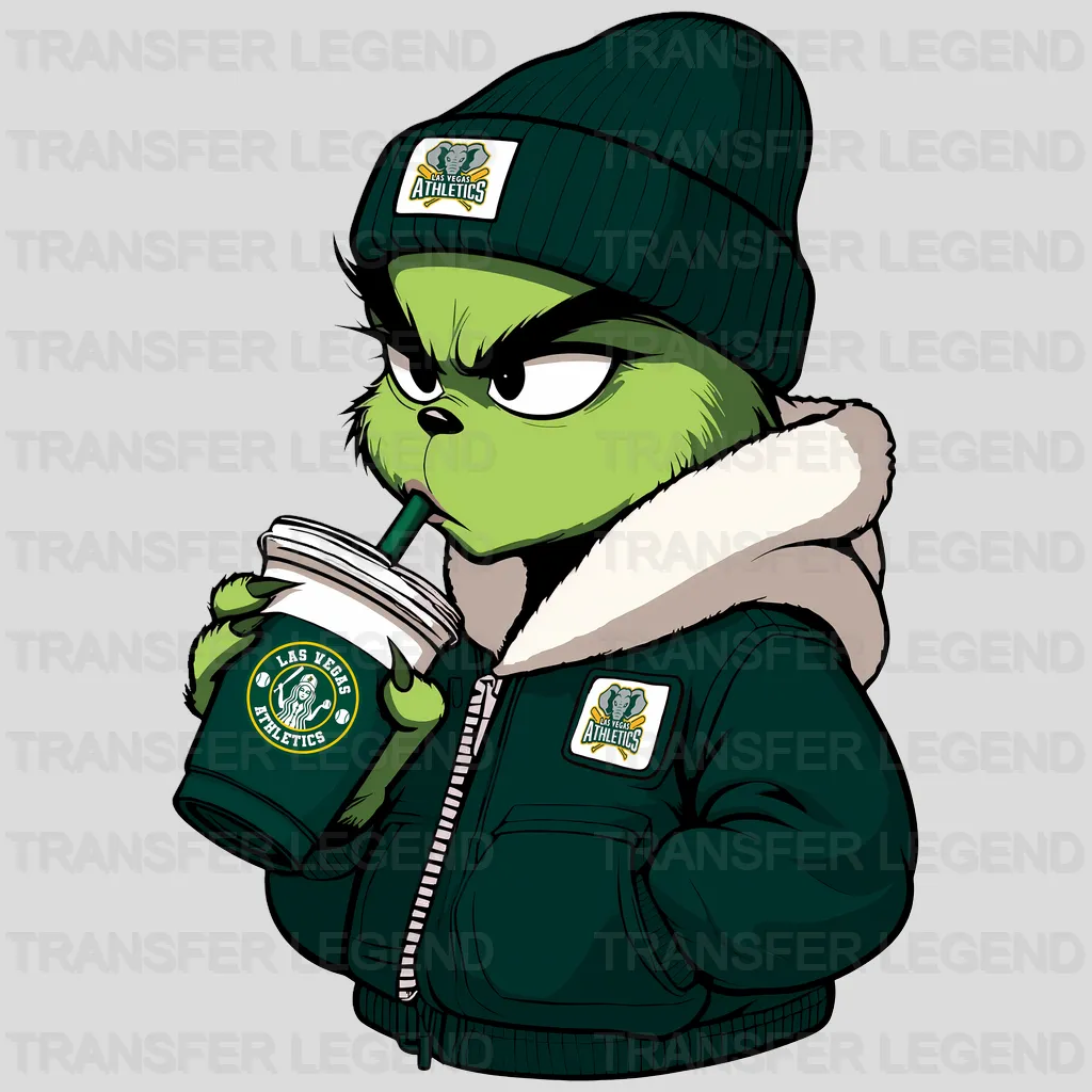 Oakland Athletics MLB The Grinch Drinking Coffee - DTF Iron On Transfer
