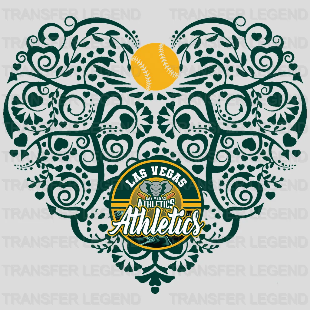 Oakland Athletics MLB Floral Pattern Heart Shape - DTF Iron On Transfer