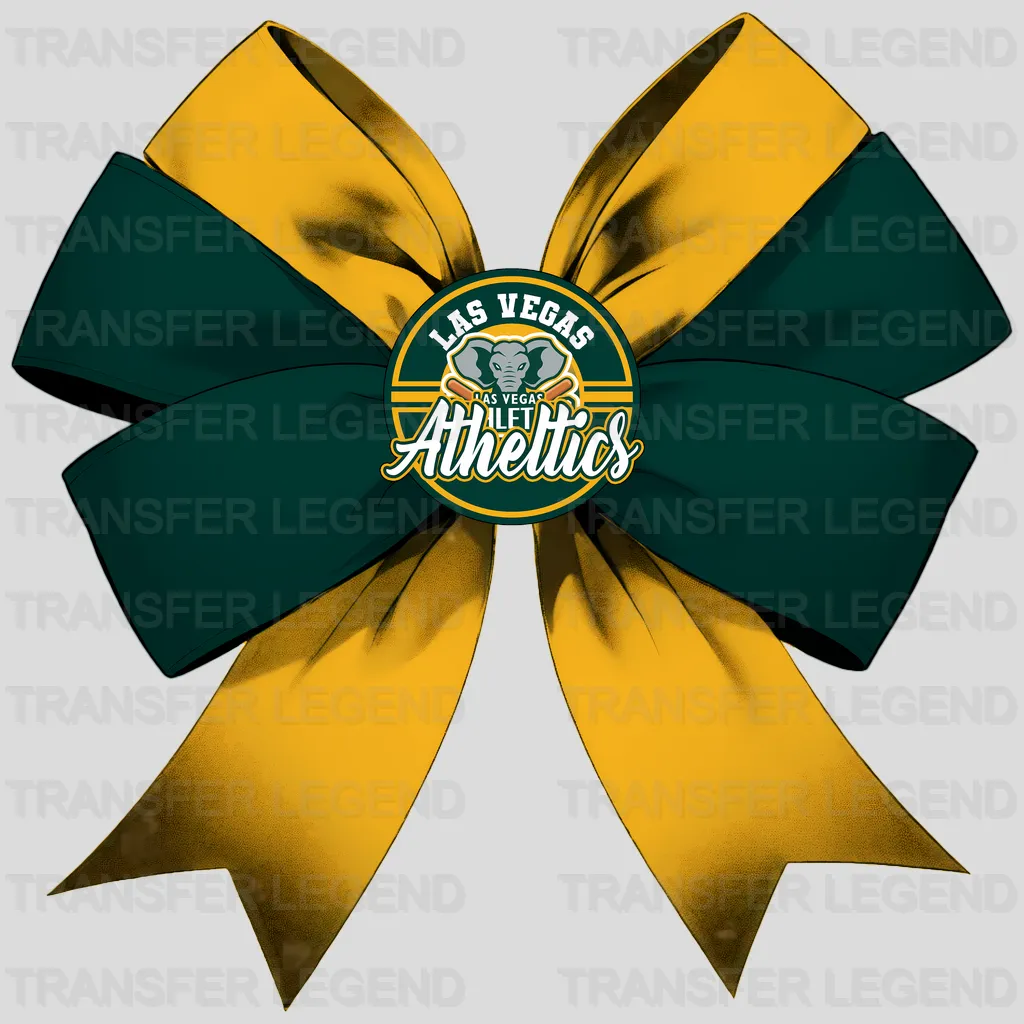 Oakland Athletics MLB Elegant Green & Gold Bow Ribbon Knot - DTF Iron On Transfer