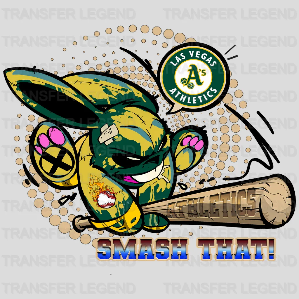 Oakland Athletics MLB Cartoon Bunny Batter Mascot - DTF Iron On Transfer