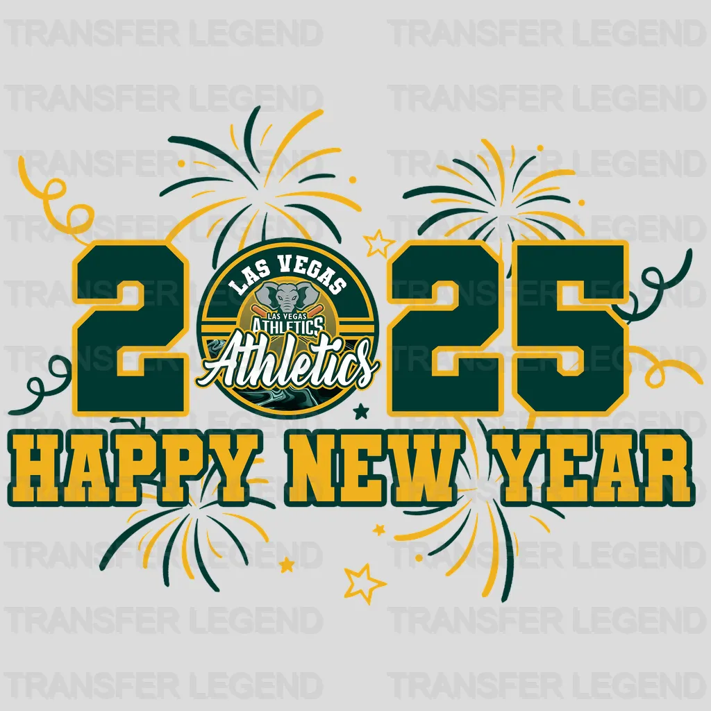 Oakland Athletics MLB 2025 Happy New Year DTF Iron On Transfer