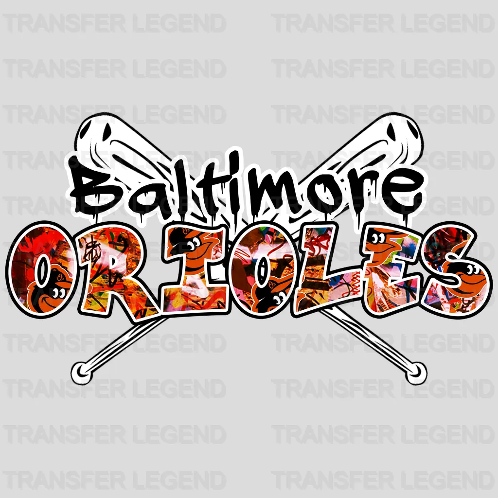 Baltimore Orioles MLB Graffiti Wall Art Text Logo - DTF Iron On Transfer