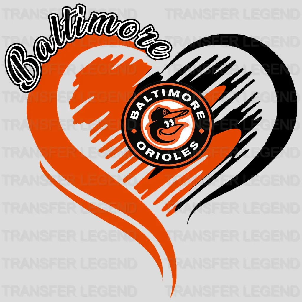 Baltimore Orioles MLB Swirl Heart Shape Artistic Logo - DTF Iron On Transfer