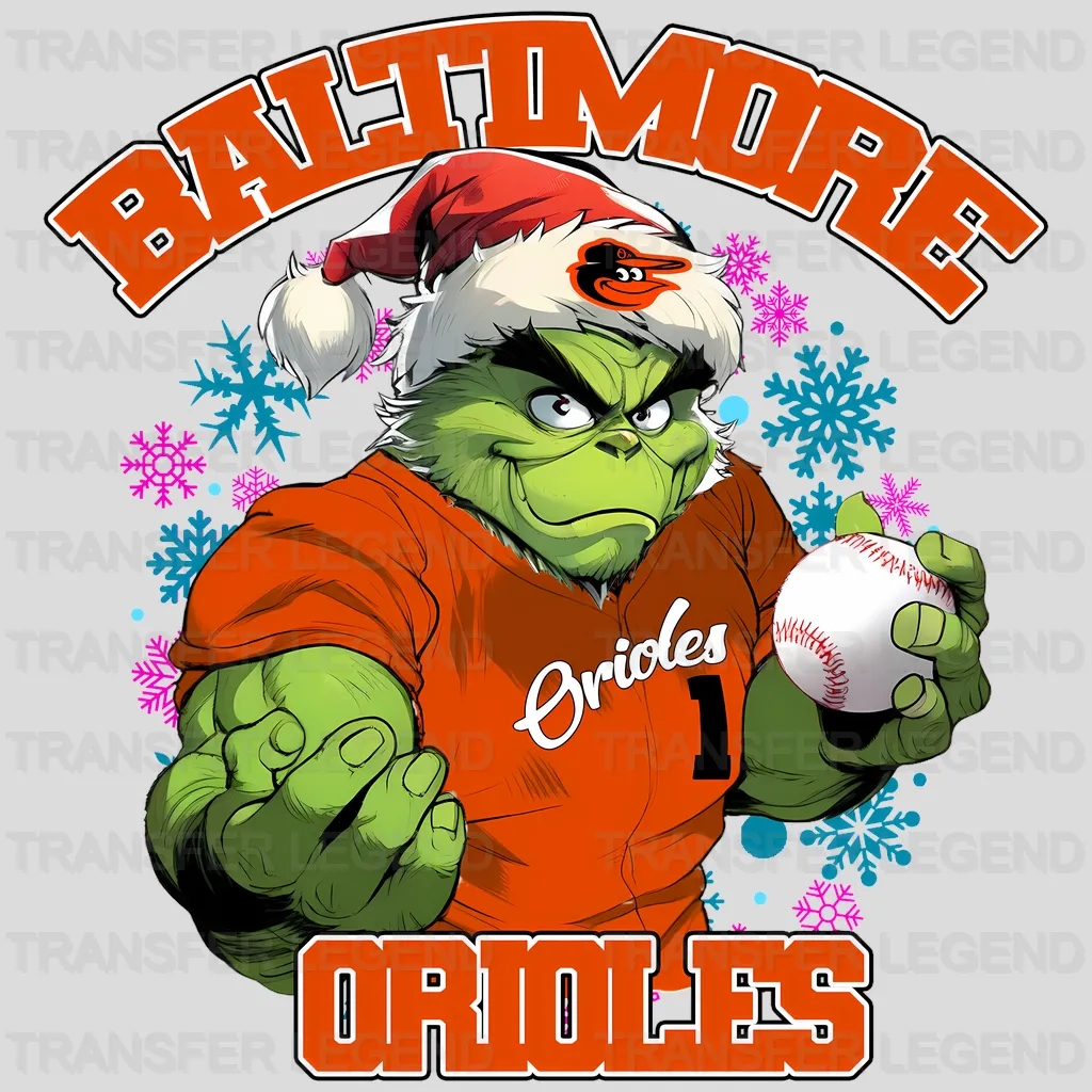 Baltimore Orioles MLB Grinch Christmas Santa Hat Art - DTF Iron On Transfer
