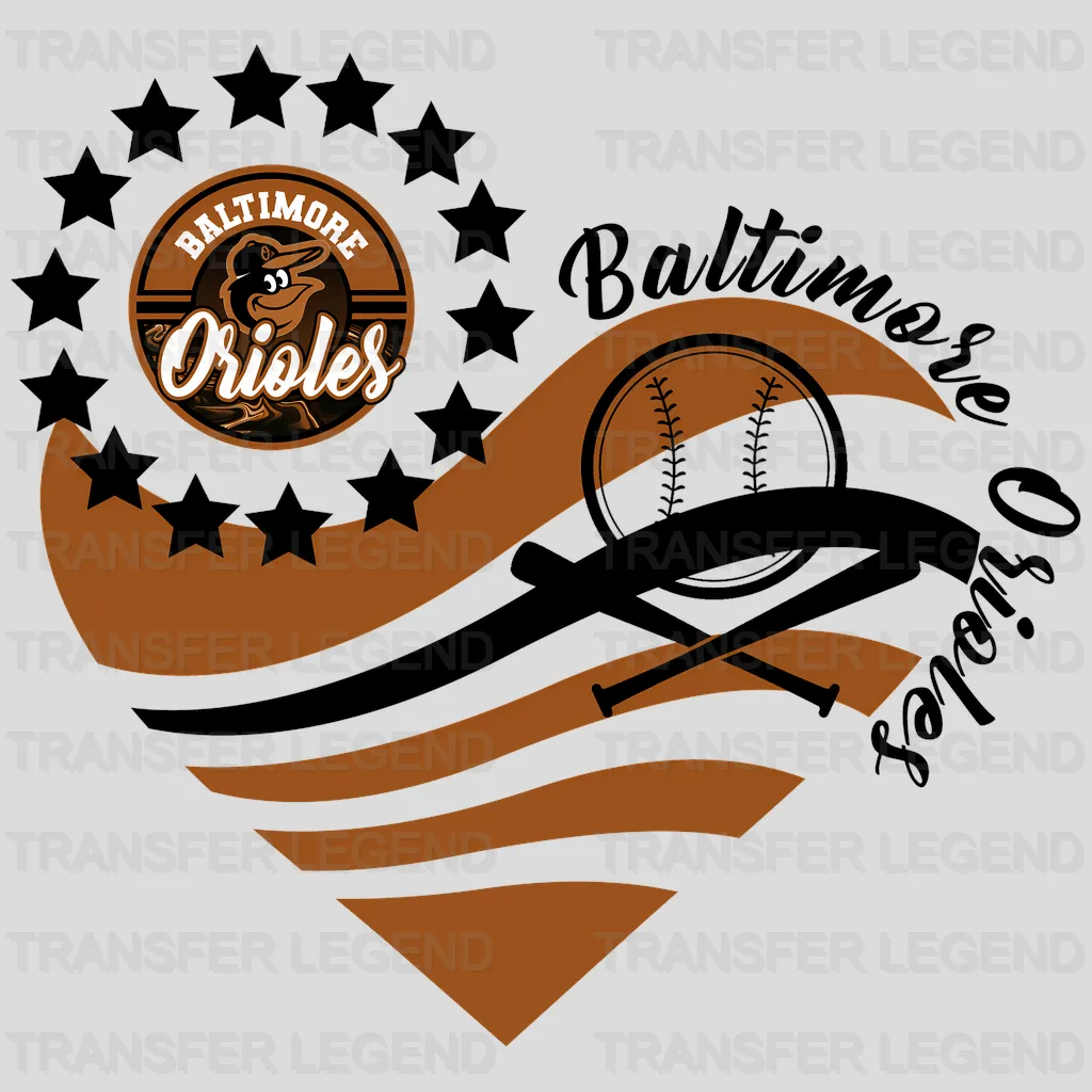 Baltimore Orioles MLB Heart Shape Road Graphic Art - DTF Iron On Transfer