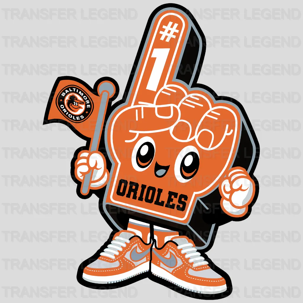 Baltimore Orioles MLB Mascot With Foam Finger Cartoon - DTF Iron On Transfer
