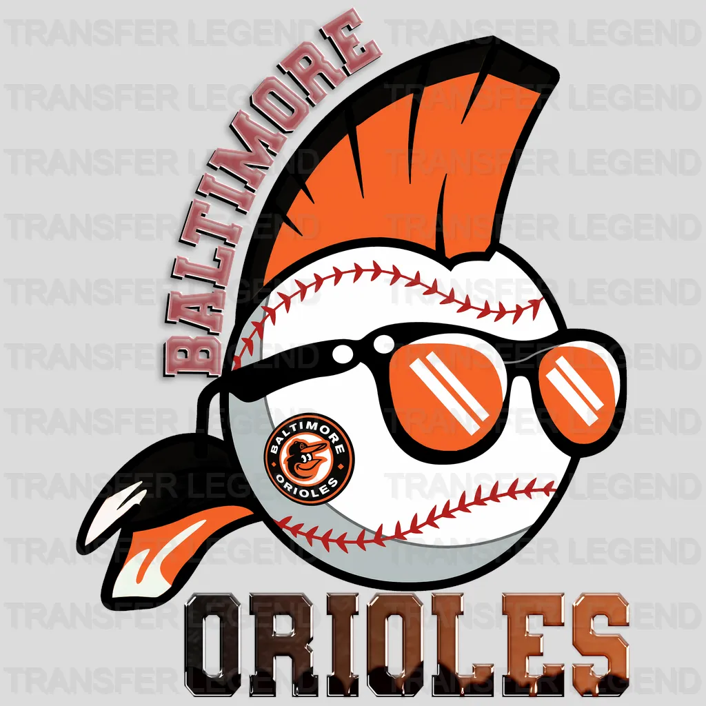 Baltimore Orioles MLB Punk Skull With Mohawk & Glasses - DTF Iron On Transfer