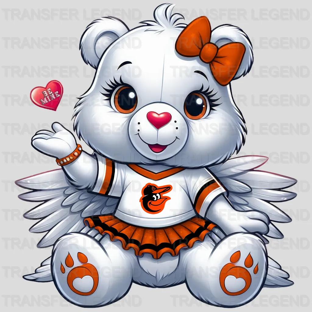 Baltimore Orioles MLB Cute Care Bear Mascot With Bow - DTF Iron On Transfer