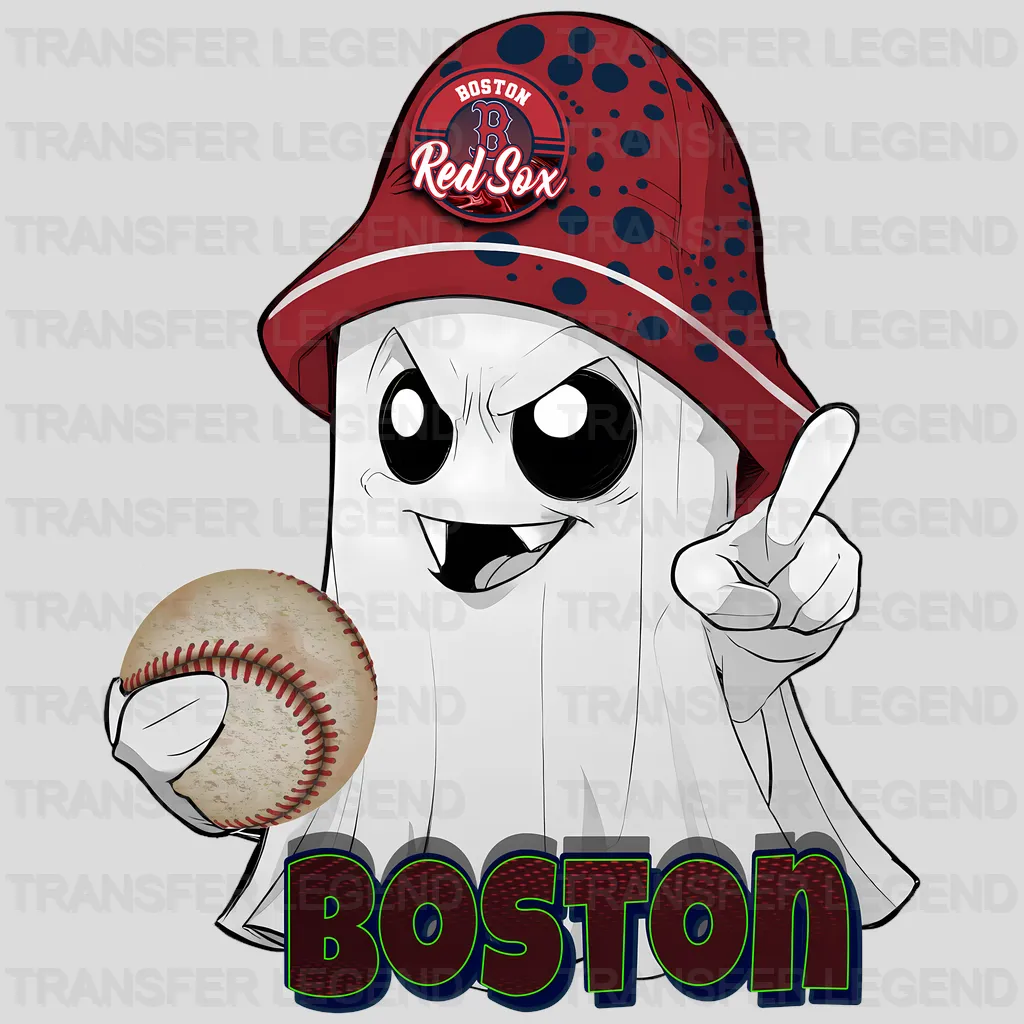Boston Red Sox MLB Cute Ghost With Hat Halloween - DTF Iron On Transfer