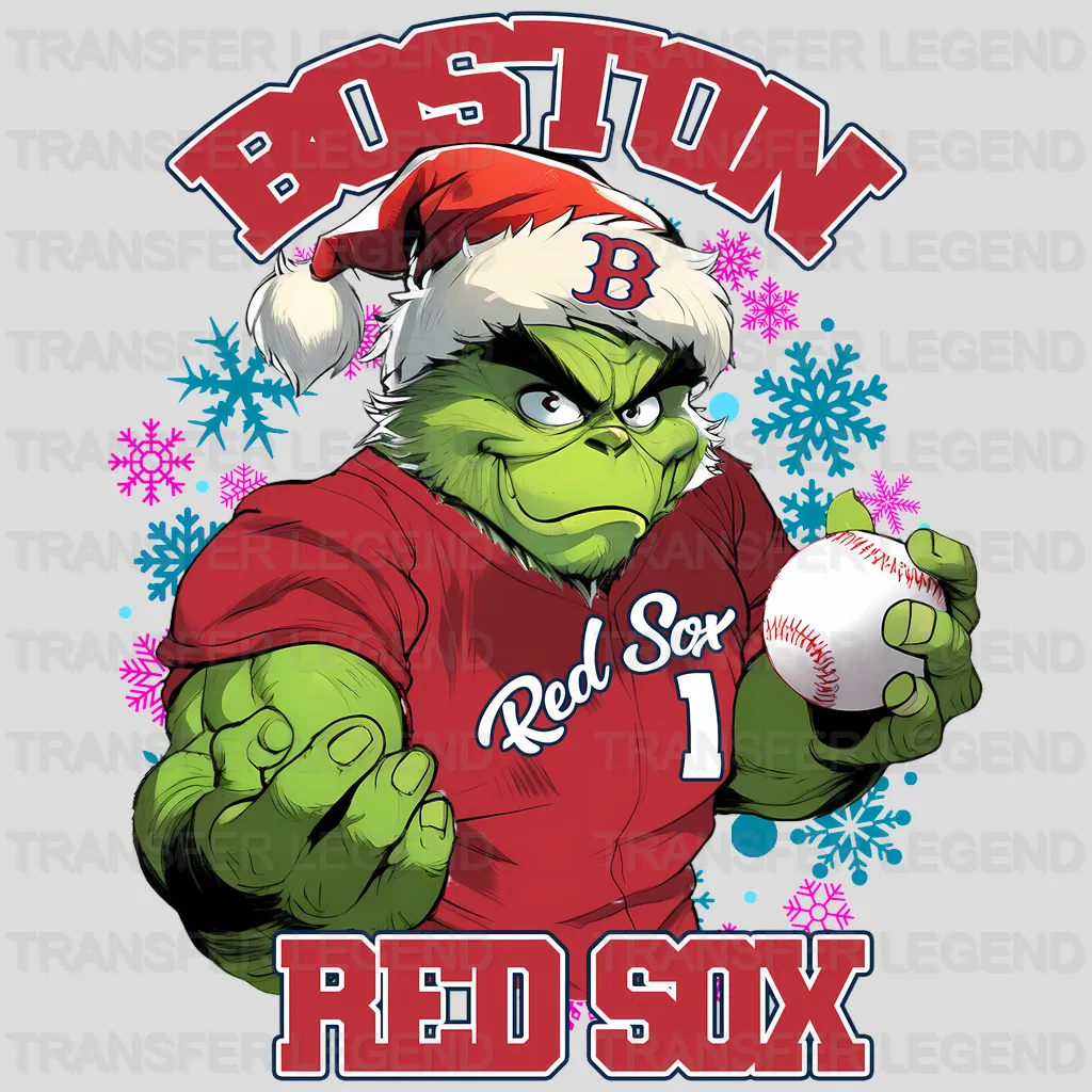 Boston Red Sox MLB Grinch Christmas Santa Hat Art - DTF Iron On Transfer