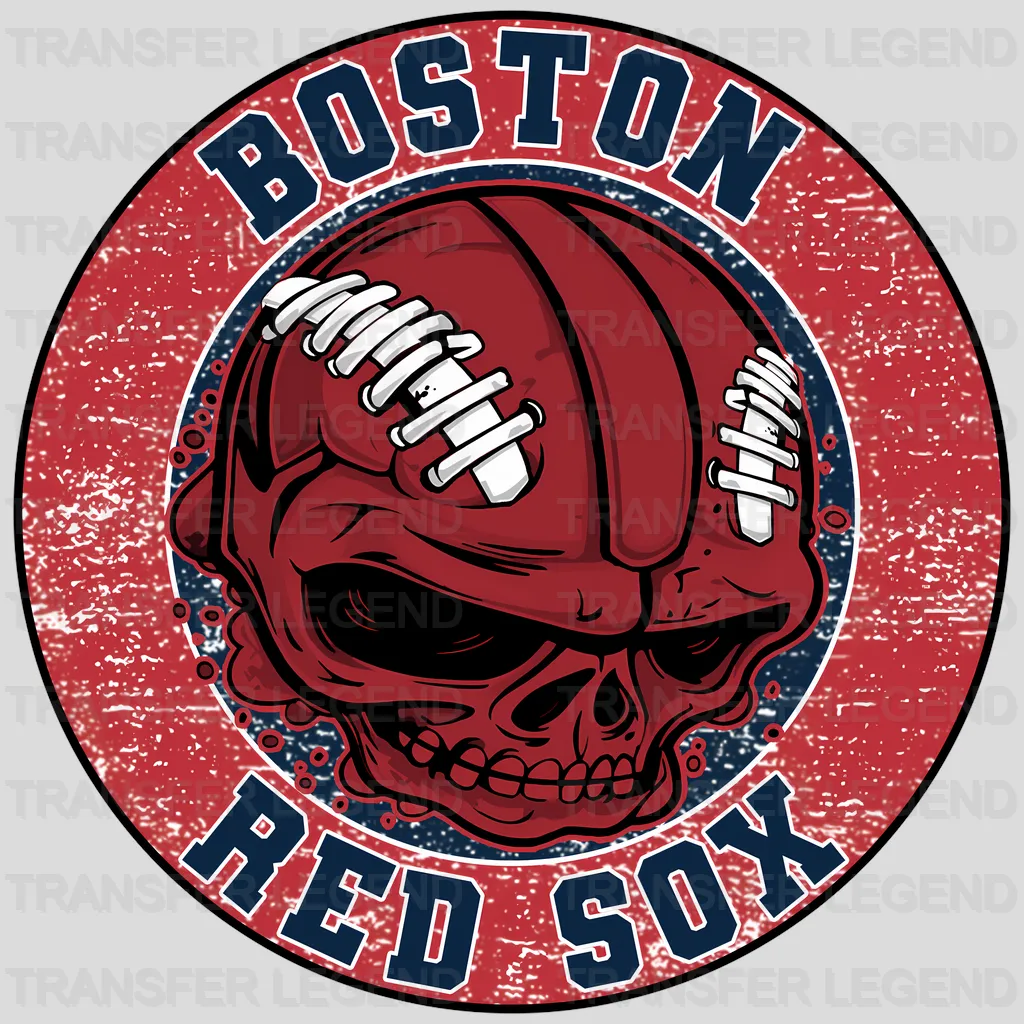 Boston Red Sox MLB Red Skull With Helmet Art - DTF Iron On Transfer