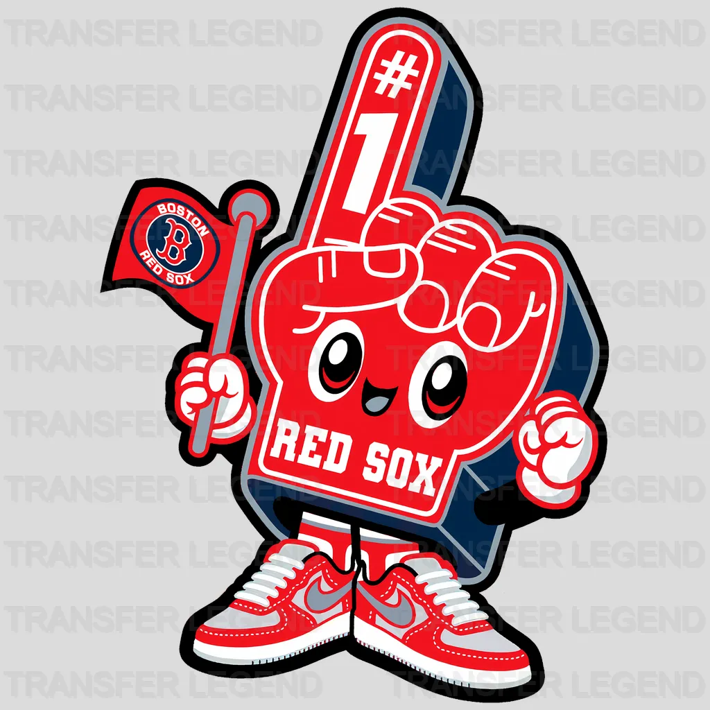 Boston Red Sox MLB Mascot With Foam Finger Cartoon - DTF Iron On Transfer