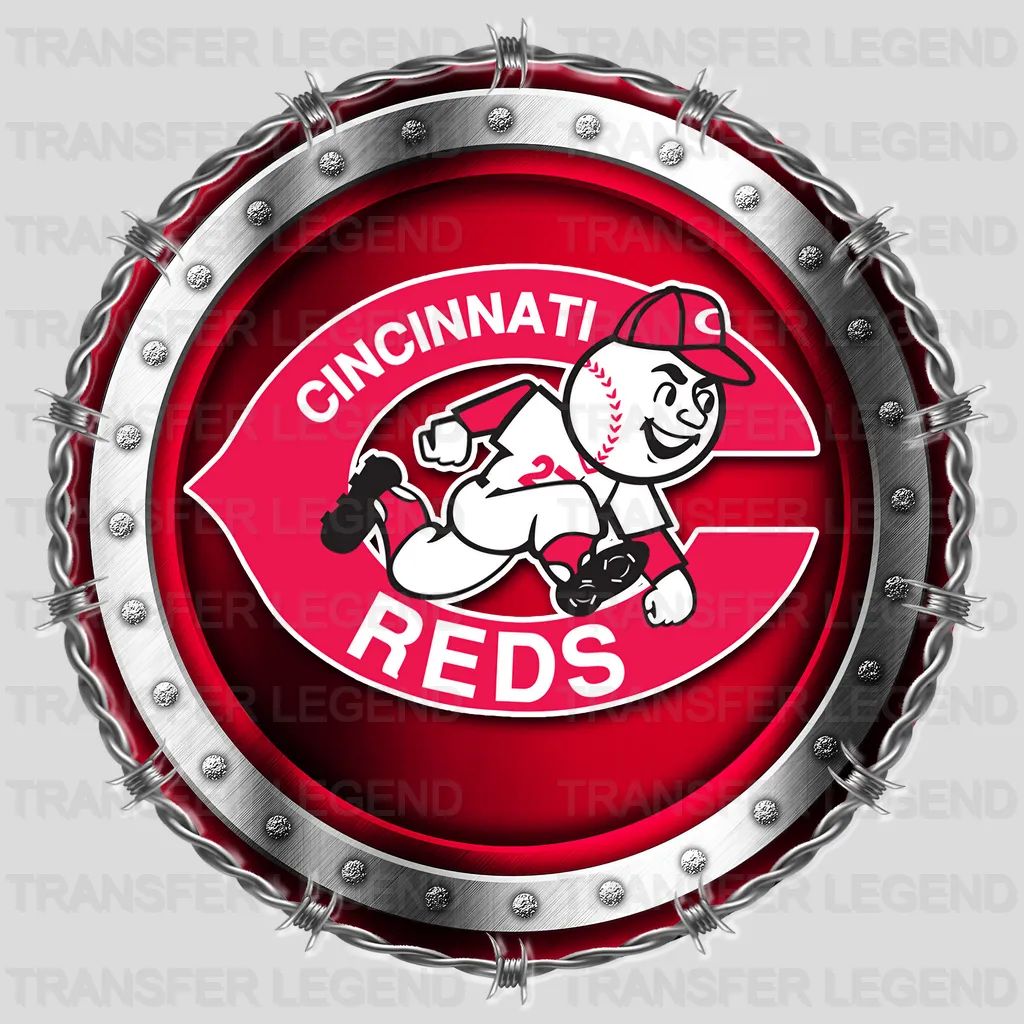 Cincinnati Reds MLB Chrome Metal Circle Badge 3D - DTF Iron On Transfer