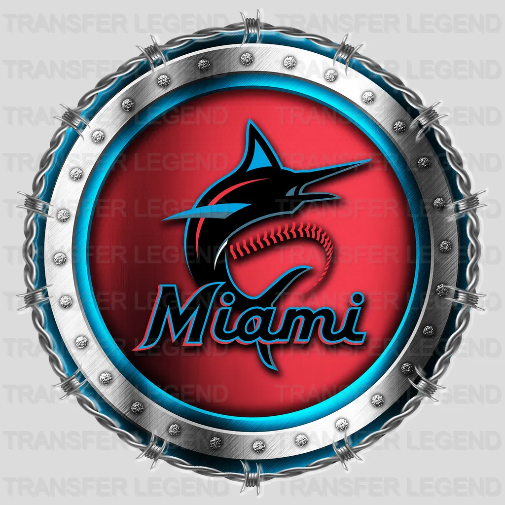 Miami Marlins MLB Chrome Metal Circle Badge 3D - DTF Iron On Transfer