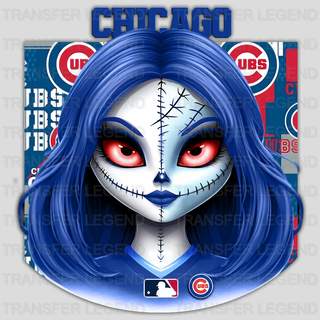 Chicago Cubs MLB Gothic Girl Illustration - DTF Iron On Transfer