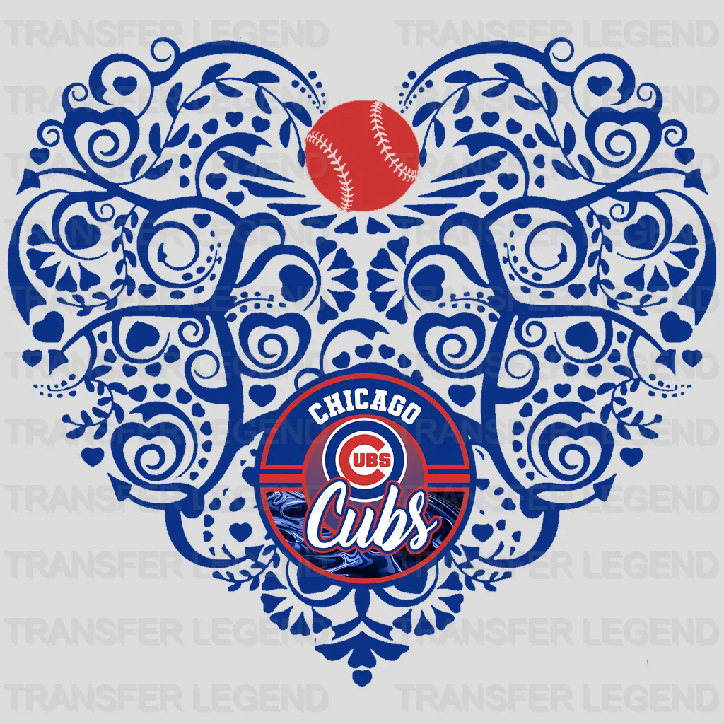 Chicago Cubs MLB Floral Pattern Heart Shape - DTF Iron On Transfer
