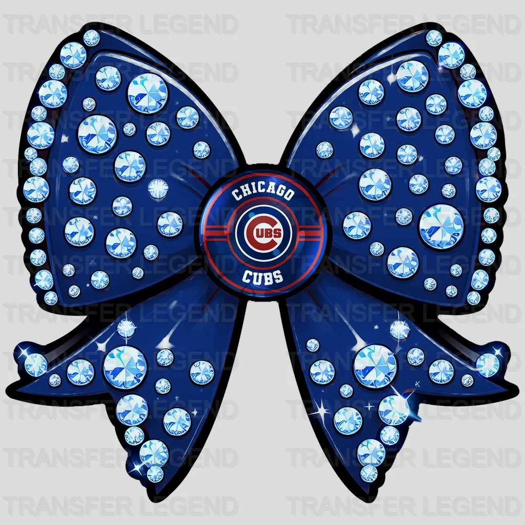 Chicago Cubs MLB Glitter Sequin Dark Blue Bow Ribbon - DTF Iron On Transfer