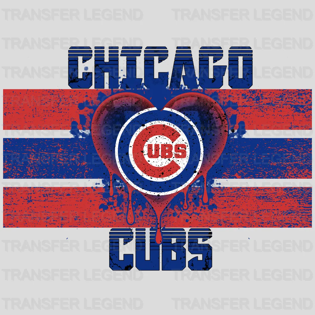 Chicago Cubs MLB Distressed Flag Heart Shape - DTF Iron On Transfer
