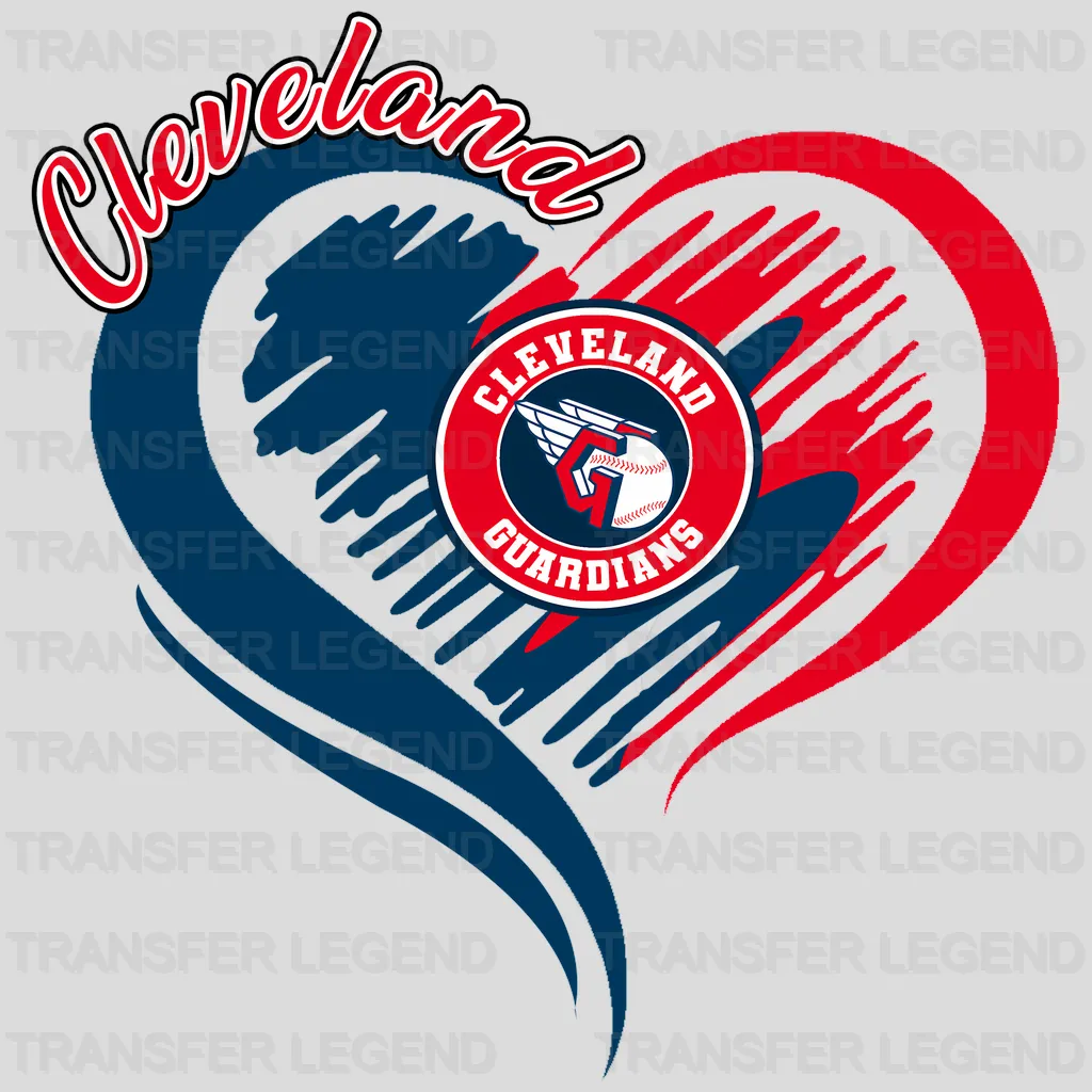 Cleveland Guardians MLB Swirl Heart Shape Artistic Logo - DTF Iron On Transfer