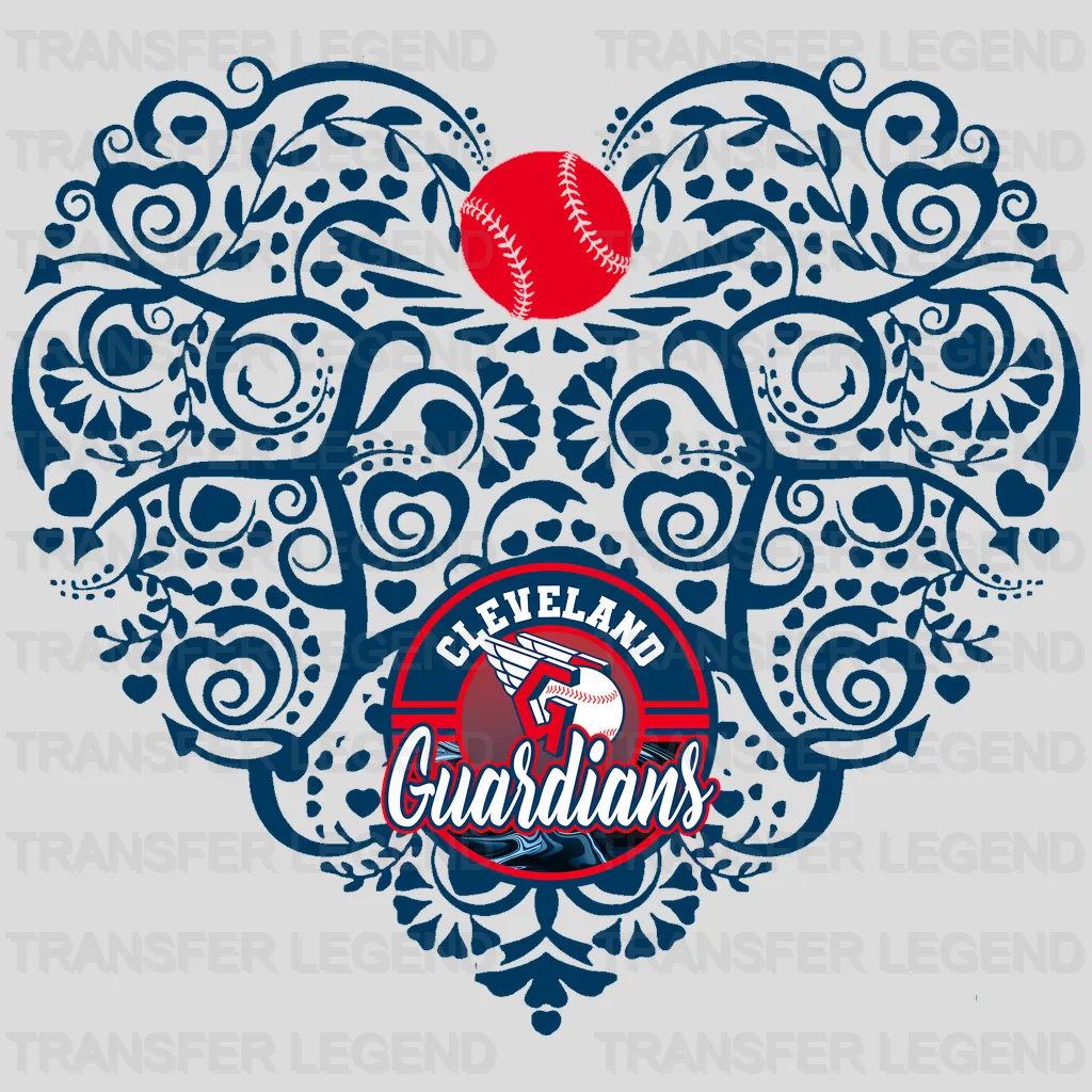 Cleveland Guardians MLB Floral Pattern Heart Shape - DTF Iron On Transfer
