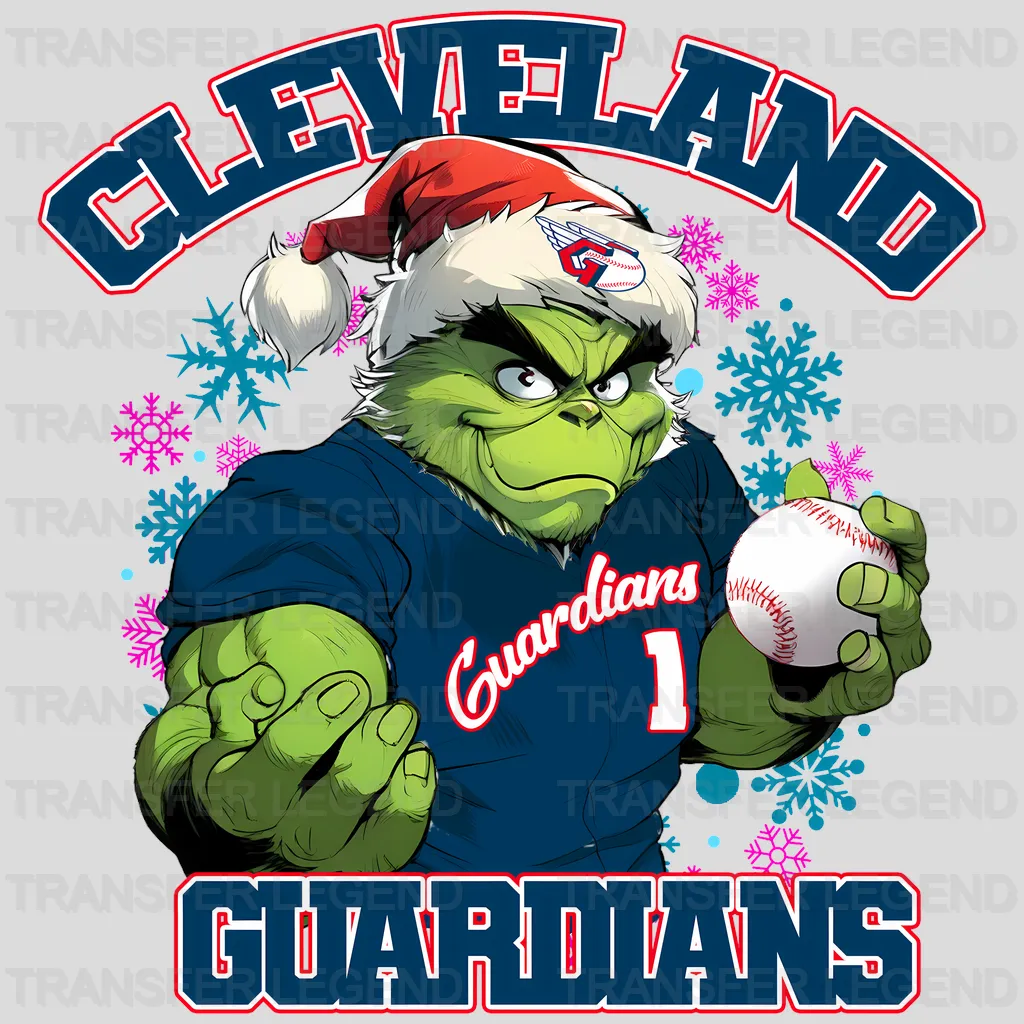 Cleveland Guardians MLB Grinch Christmas Santa Hat Art - DTF Iron On Transfer