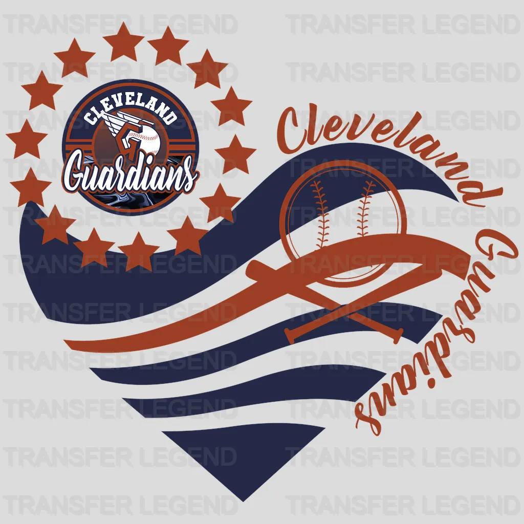 Cleveland Guardians MLB Heart Shape Road Graphic Art - DTF Iron On Transfer
