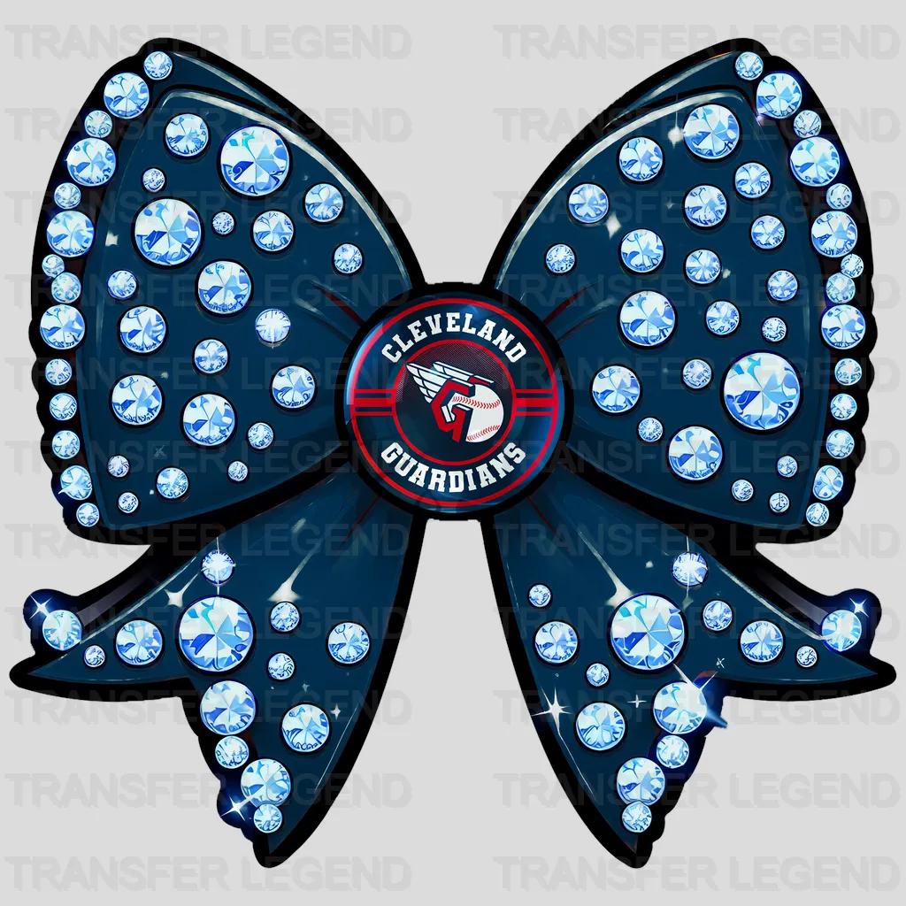 Cleveland Guardians MLB Glitter Sequin Blue Bow Ribbon - DTF Iron On Transfer