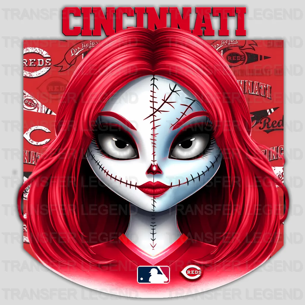 Cincinnati Reds MLB Red Hair Gothic Girl Illustration - DTF Iron On Transfer