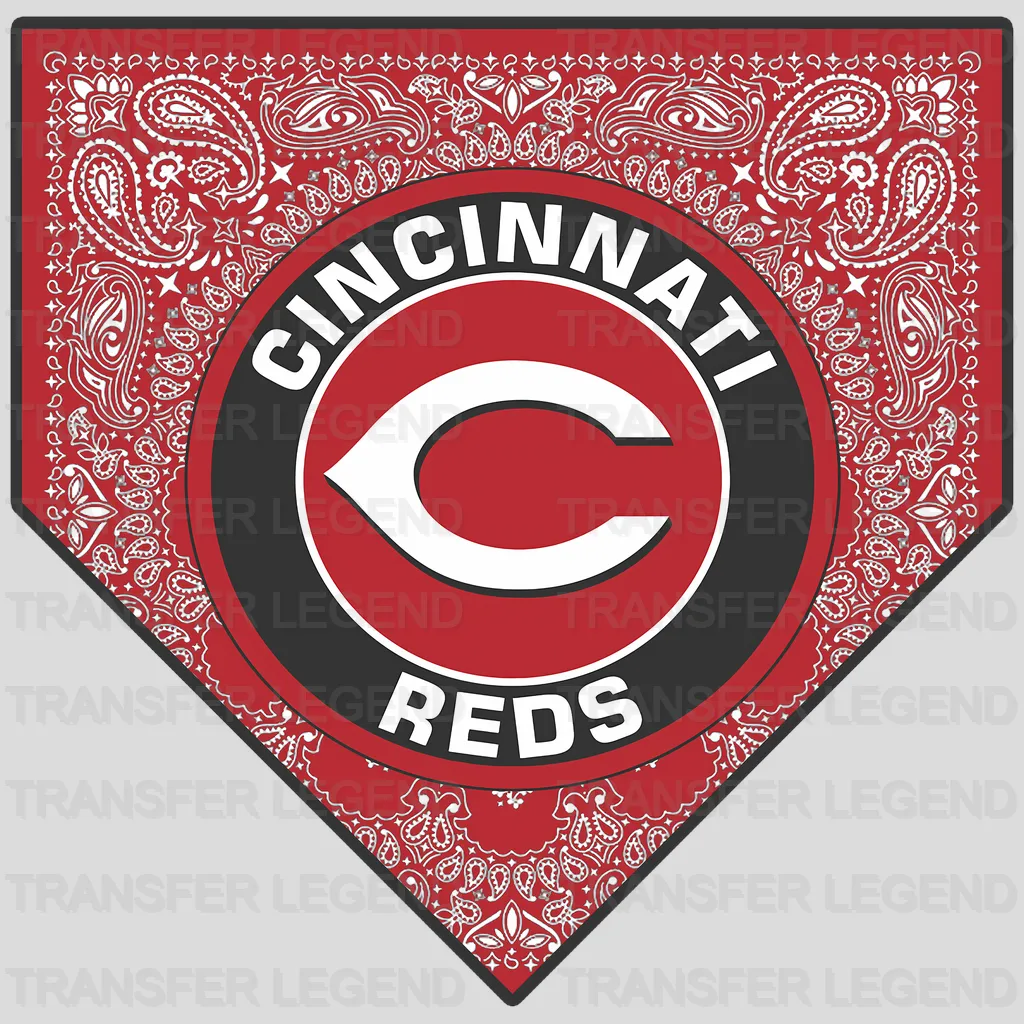 Cincinnati Reds MLB Red Bandana Paisley Diamond Logo - DTF Iron On Transfer