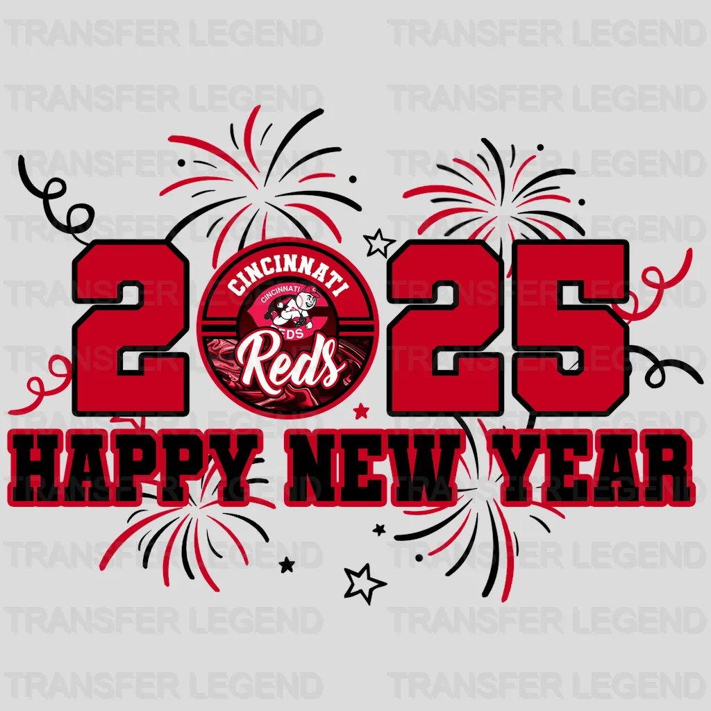 Cincinnati Reds MLB 2025 Happy New Year DTF Iron On Transfer