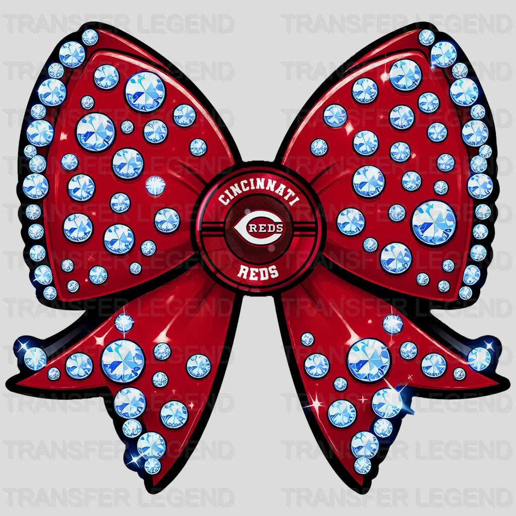 Cincinnati Reds MLB Glitter Sequin Red Bow Ribbon - DTF Iron On Transfer