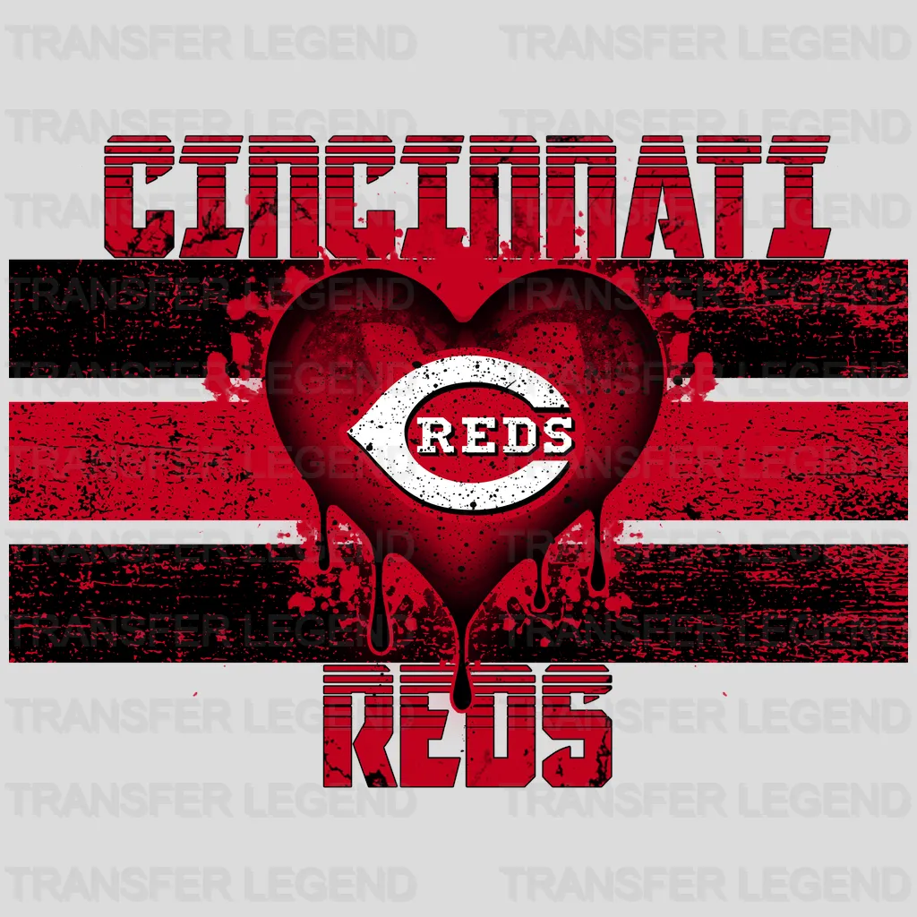 Cincinnati Reds MLB Distressed Flag Heart Shape - DTF Iron On Transfer