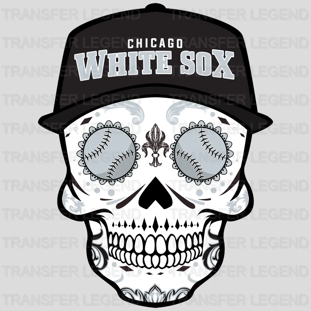 Chicago White Sox MLB Sugar Skull With Cap Illustration - DTF Iron On Transfer