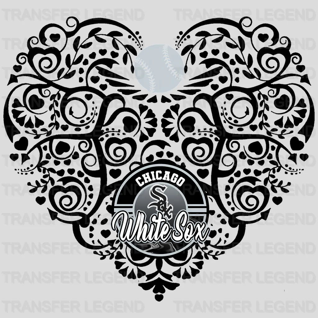 Chicago White Sox MLB Floral Pattern Heart Shape - DTF Iron On Transfer