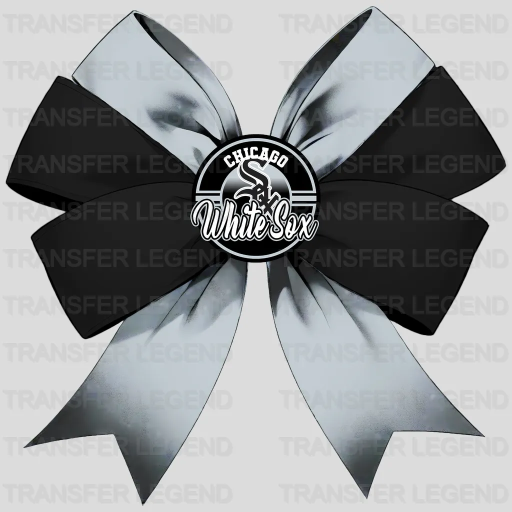 Chicago White Sox MLB Elegant Silver & Black Bow Ribbon - DTF Iron On Transfer