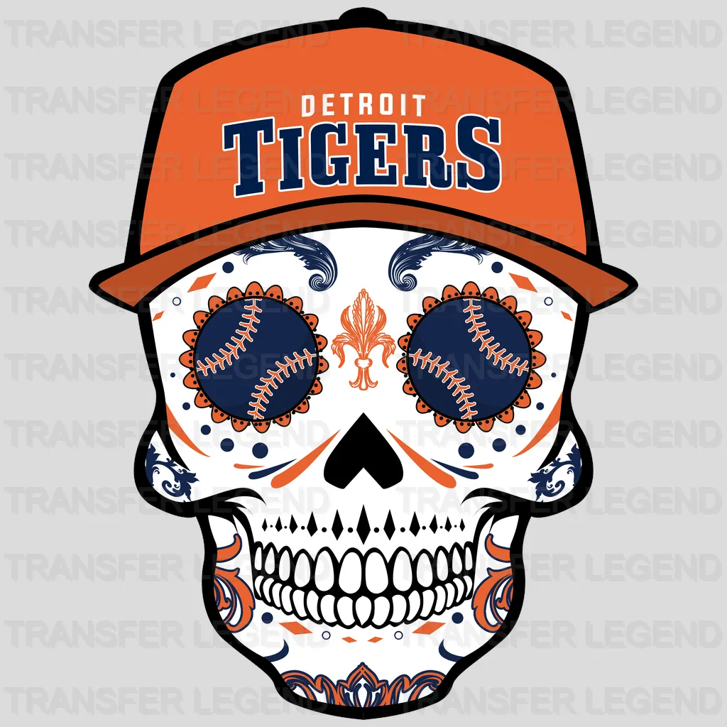 Detroit Tigers MLB Sugar Skull With Cap Illustration - DTF Iron On Transfer